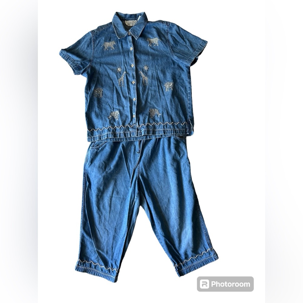 Vintage, Casual Corner Annex, denim embroidered animal print, size medium
